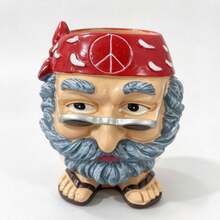 Hippie Old Man Face Resin Flower Pot - A - View 7