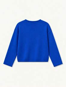 Women's New Royal Blue Round Neck Single-Breasted Knit Cardigan, Suitable For Spring And Autumn Daily Wear And Commuting, Pair With High-Waist Pants To Showcase Vibrant Colors And Minimalist Elegant - Blue - View 5