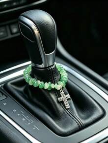 1pc Asymmetrical Crushed Stone Chain Cross Car Steering Wheel Gear Shift Hanging Decoration, Exquisite Car Interior Accessory - A - View 6