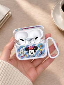 Miniso Disney Premium TPU 藍牙耳機保護殼，附 1 個同色掛鉤，可愛卡通米奇米妮，適用 AirPods 1/2/3/4/5/Pro/Pro2/Pro3，新款軟殼，中性款 - 白色 - 查看 1