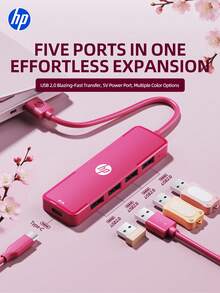 HP DHC-CT100D 4-In-1 Type-C Docking Station, 4K HDMI Projection, PD Fast Charging, USB 2.0 Hub Converter, Compatible With Apple MacBook And All Type-C Laptops, Rose Red - View 2