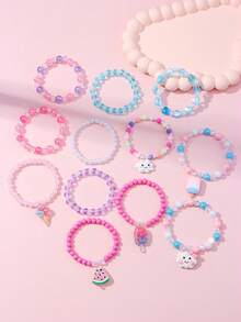 12Pcs Kids Beaded Bracelet Set With Ice Cream & Cloud Charms, Random Color, Cute Jewelry For Girls, Daily Wear, Holiday Party Favors & Birthday Gifts - Multicolor - View 5