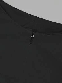 DONICY Women's Autumn Black Ruffle Trim Top, Deep V-Neck Front Zipper Long Sleeve Slim Fit Blouse - Black - View 3