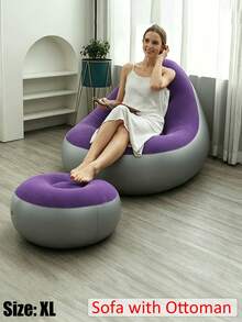 Inflatable Sofa And Footstool Slouchy Chair, Foldable Portable Slouchy Sofa With Footstool, Inflatable Sofa Chair Suitable For Living Room, Bedroom, Outdoor, Balcony And Camping, Best Gift For Family: Most Comfortable Sofa - New Model - View 24