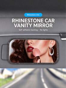 1pc Rhinestone Car Makeup Mirror, Self-Adhesive Crystal Shiny Car Makeup Mirror, Portable Sun Visor Mirror, Cute And Beautiful Car Interior Accessory Decoration, Suitable For Women And Girls - A - View 1
