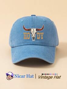 1pc Printed Vintage Washed Men's Baseball Cap With "Bull Head HODY", Lightweight Comfortable Adjustable Multi-Functional Baseball Cap, Unisex Trucker Hat Suitable For Daily Wear, Outfit, Holiday Party And Other Occasions - A - View 9