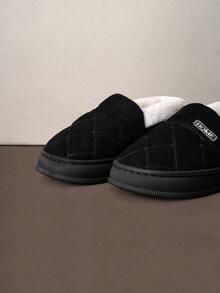 Hatastic New Thick Sole Warm Slip-On Slippers, Unisex Fluffy Indoor Home Shoes For Autumn/Winter - Black - View 3