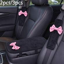 2pcs/3pcs Fashionable Elegant Leather Bow Car Armrest Box Cover, All-Season Universal Center Console Armrest Protector, Women's Car Interior Accessory - A - View 7