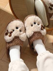 Women's Cute Plush Cartoon Animal Slippers 2026 Autumn/Winter Indoor Flat Soft Warm House Slippers - Light Brown - View 4