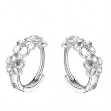 5 Pairs Silvery Hoop Earrings Set, Rhinestone Heart & Flower Decor Huggie Earrings, Minimalist Metal Circle Ear Jewelry For Women Daily Party Gift - Silver - View 10