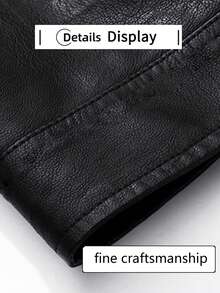 Men's Spring/Autumn PU Leather Jacket, Motorcycle Style Jacket, Zipper Front Leather Coat - Black - View 6