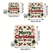 1PC Rice Bottom Wavy Edge Text Christmas Element Pattern Decorative Rug, American Retro Cozy Fun Faux Cashmere Wavy Asymmetrical Machine Washable Carpet, Suitable For Christmas/Entryway Bathroom Kitchen Bedside Blanket/Winter Holiday Atmosphere Mat, Aesthetic Home Decor - Multicolor - View 3