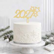 1件/3件/6件 金色 Hello 2027 壓克力蛋糕裝飾插牌，新年聖誕派對蛋糕裝飾用品 - 彩色 - 查看 2