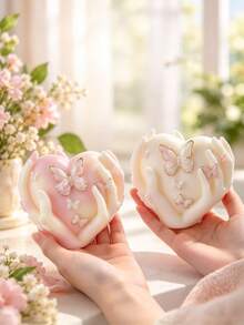 Hand-Holding Heart Butterfly Aromatherapy Candle Silicone Mold, Soft Silicone Material Easy To Demold, Suitable For DIY Aromatherapy Candles, Plaster Decor, Handmade Soap, Resin Jewelry - Butterfly Heart - View 2