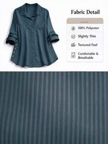 Áo sơ mi nữ tay dài có cổ, dáng vừa, vải polyester, chi tiết cúc, túi hai bên - Màu xanh lam - Xem 8