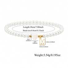 1pc Fashion Vintage Heart Initial Pendant Beaded Bracelets For Women - White - View 2