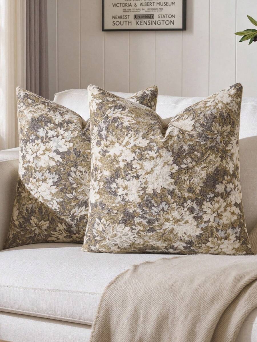 Vintage Floral Pillowcase, Bohemian Country Style Knitted Square Decorative Cushion Cover, Soft Sofa Pillowcase, Suitable For Living Room And Bedroom, Perfect For Daily Use, Party, Thanksgiving, Christmas And Other Occasions - Beige - View 1