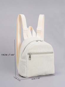 1pc Mini Cute Solid Color Corduroy Backpack, Suitable For Girls, Travel, Vacation, Holiday Gift - Beige - View 2