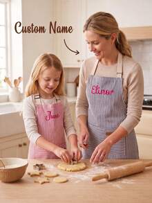 Custom Name Embroidered Cooking Apron With Pockets, Kitchen Apron For Adults & Kids, Perfect Holiday Gift For Mom, Cooking Lovers & Little Chefs - Multicolor - View 1