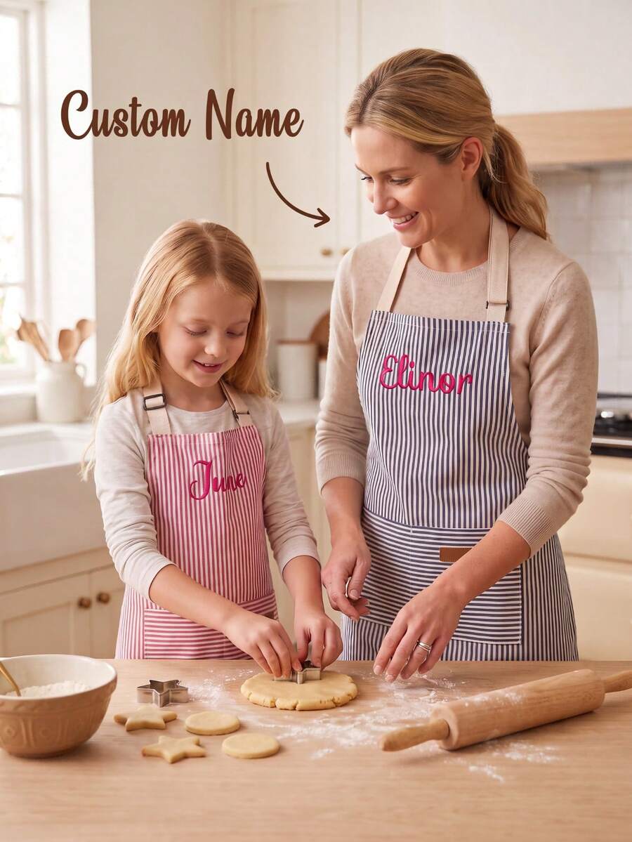 Custom Name Embroidered Cooking Apron With Pockets, Kitchen Apron For Adults & Kids, Perfect Holiday Gift For Mom, Cooking Lovers & Little Chefs - Multicolor - View 1