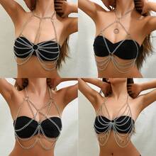 1pc Sexy X-Shaped Cross Body Chain Jewelry, Gold & Silver Bohemian Chest Chain, Beach Bikini Vacation Accessory, Perfect Gift Choice - Multicolor - View 1