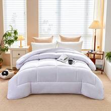 White Polyester Quilted Comforter With Square Pattern, Soft Breathable Duvet Insert, Available In 160x220cm, 180x220cm, 220x220cm And 220x240cm - White - View 2