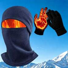 2 Pieces,Multi-Use Winter Thermal Protection Set, Balaclava Hood Mask + Touchscreen Knitted Gloves, Ideal For Ski, Run, Bike, Camping - A - View 10