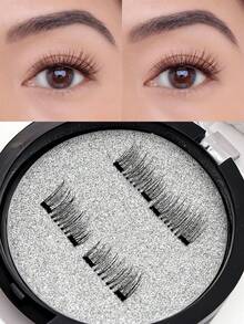 1 Pair Magnetic False Eyelashes, Half-Piece Design, No Glue Needed, Short Magnetic Lashes, Natural Cat Eye Effect, Reusable, Suitable For People With Droopy Eyelids, Suitable For Makeup Bloggers, Suitable For Weddings, Music Festivals And Other Occasions - Black - View 11