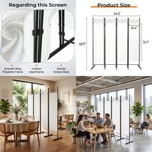 4-Fold Foldable Screen Plastic Feet 160g Polyester Fabric Carbon Steel Frame 6FT Off-White - Multicolor - View 2