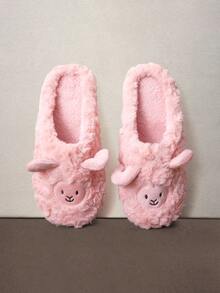 Hatastic Cute Cartoon Sheep Design Plush Slippers, Warm Indoor Home Wear For Women, Girls, Couples In Autumn/Winter - Pink - View 2