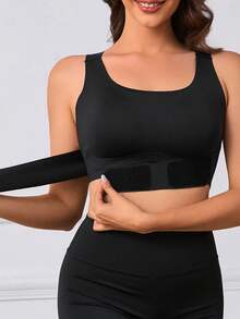1pc Front-Closure Seamless One-Piece 3-In-1 Sports Tank Top With Removable Padding, Suitable For All Seasons, Black - Black - View 4