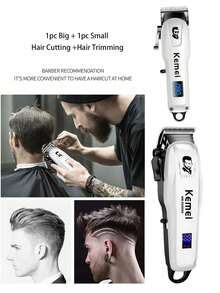 Kemei 2pcs Professional Electric Hair Clipper Set USB Rechargeable Cordless Trimmer KM-PG809A And KM-232 Men's Grooming Home Set White Series - White - View 7