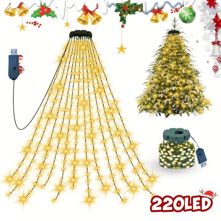 400/220 LED Christmas Indoor String Lights | 20/11 Code 2m Waterfall Tree Lights, USB Powered, High Brightness Bead Lights, 8 Modes, Suitable For Garden, Patio, Home, Christmas Tree Decoration, Holiday Decoration, Event Planning - Multicolor - View 10