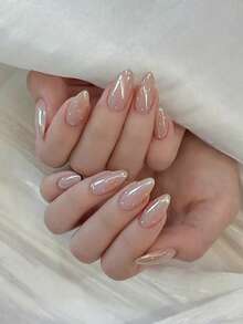 30片 Y2K 短杏仁形白色波點壓克力穿戴甲，完美貼合短甲，套裝包含：1片果凍膠與1片指甲锉，適合女性與女孩日常配戴及秋季派對使用 - 彩色 - 查看 1