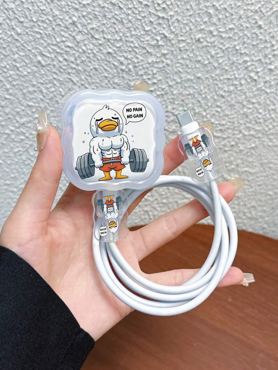 3pcs Set Wavy Pattern Charger Cable Protector UV Painted Dumbbell/Duck Design Suitable For UK Standard Apple Fast Charger 20W UK Standard Charger Prevent Cable Damage - Multicolor - View 1