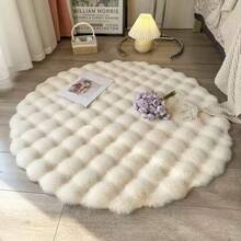 Faux Rabbit Fur Shaggy Fluffy Round Carpet Mat, Soft And Comfortable Plush Cream-Colored Rug, Suitable For Living Room, Bedroom And Other Decor Areas Gifts Birthday Graduation - Multicolor - View 2