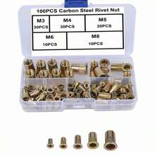 210/165/100pcs Boxed Carbon Steel Rivet Nuts M3 M4 M5 M6 M8 M10 M12 Flat Head Rivet Nut Set Hardware Accessories - 100 Pcs - View 4
