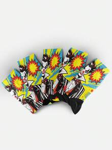 Cool 360° Printed Men's Socks - Streetwear Socks,Retro Pop Comic Graphic,Colorful,Funny Socks, Fit Daily, Holiday & Party Occasions,Father's Gift - Yellow - View 6