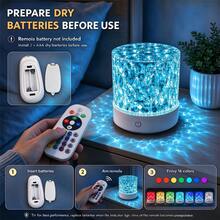 Đèn ngủ điều khiển từ xa 16 màu điều chỉnh được phiên bản nâng cấp 2026 phong cách Ins blogger đèn tạo không khí chiếu hình gợn sóng nước công tắc chạm thiết bị điều khiển từ xa quà sinh nhật quà cho cặp đôi quà Giáng Sinh - Nhiều màu - Xem 3