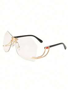 1 Pair Oversized Round Rimless Fashion Glasses Frame, Transparent, Customizable, Unisex. Suitable For Daily Wear, Street Photography, Vacation, Travel, Beach Accessory And More. - Clear - View 6