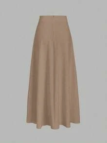 Falda acampanada de unicolor Vela Rue, falda casual elegante de tela tejida con caída en color albaricoque, adecuada para el trabajo, citas y todas las estaciones - Camel - Ver 2