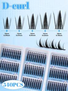 3-Fold False Eyelash Set 540pcs Fairy Style Cluster Lashes 8-16mm D Curl Delicate Anime Style DIY Eyelash Extension Kit Includes Eyelash Glue, Tweezers, Eyelash Brush, Invisible Thin Tape, Moisturizing Shiny And Curlable - D - View 7