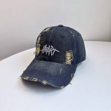1pc Washed Distressed Denim Baseball Cap, Unisex Personalized Embroidered Letter Ripped Duck Bill Hat, Casual Versatile Outdoor Sports Daily Wear - Multicolor - View 5