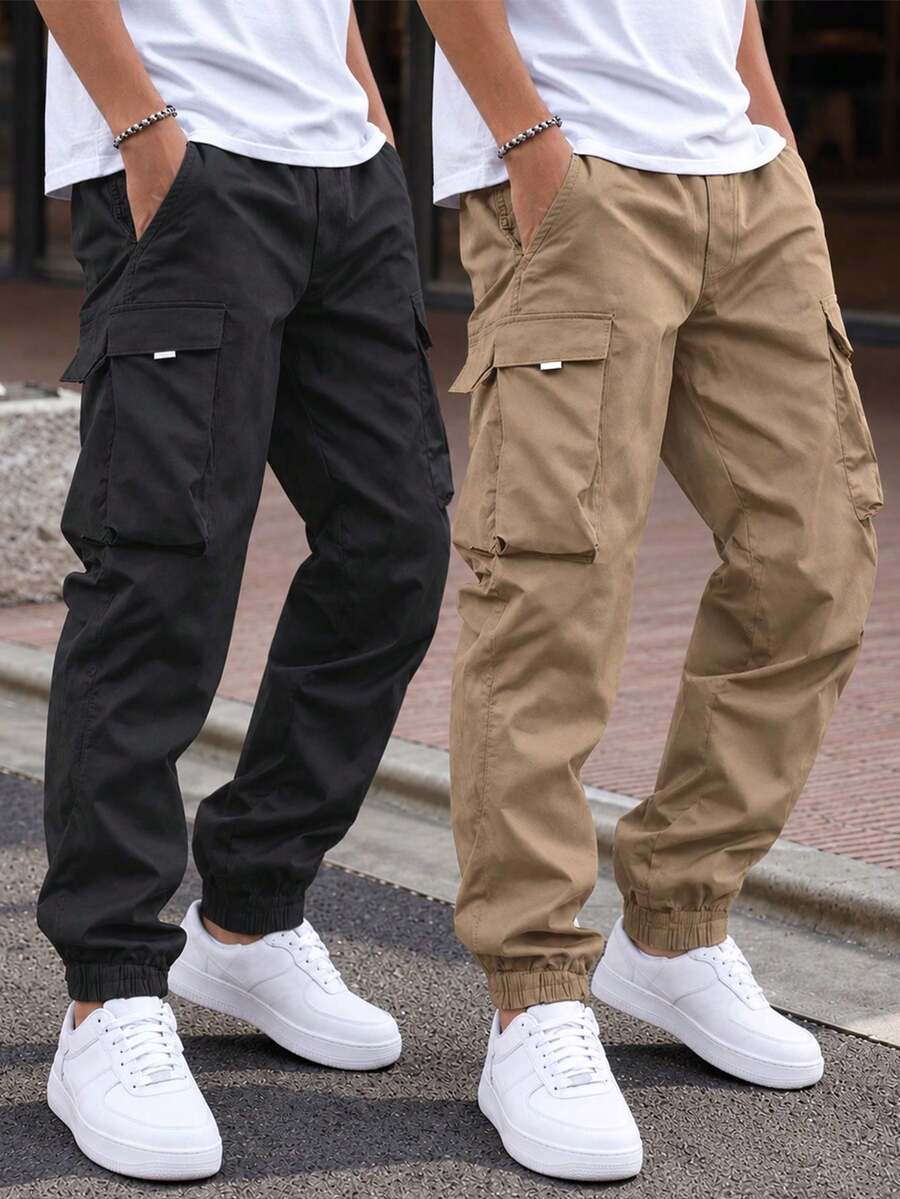 2件組/套 青少年男孩設計師簡約時尚休閒街頭風日常工裝褲 - 彩色 - 查看 1