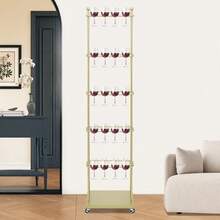 Champagne Rack 5 Tier Gold Iron Baking Paint 40 Holder Rings Rolling Casters For Home Party Hotel Wedding Bar Glassware Display - Gold - View 1