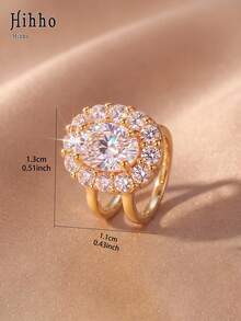 Hihho 1pc Luxury Oval Main Stone Surrounded By Zirconia Sunflower Ear Clip Egg-Shaped Design Gold-Tone Full Rhinestone Sparkling No-Piercing Fake Earring For Women, Suitable For Daily Commute, Banquet, Date, Atmospheric Accessory - Ear Clips - View 8