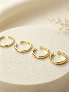 4pcs Women's Personalized Fashion Minimalist Open Adjustable Smooth Surface Hand Rings Jewelry Set, Suitable For Parties, Daily Wear, Personalized Layering - 4 Items - View 4
