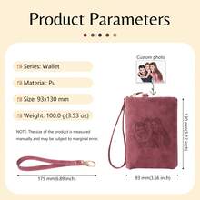 1pc Personalized Women's Leather Wallet, Customized Photo Card Holder, Christmas Gift, Burgundy Wallet, Minimalist Portable Clutch, Mother's Day Gift, Birthday Gift, Gift For Mom - Multicolor - View 4