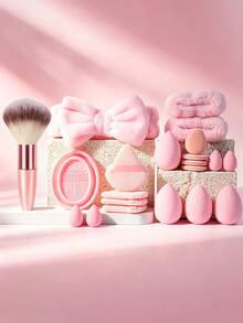21pcs Cute Pink Makeup Tool Kit Soft Powder Brush Makeup Sponges Triangle Puffs Bow Hairband Plush Wristband Silicone Brush Cleaner Pad Multipurpose Beauty Set For Foundation Blush Powder Makeup Application For Girls Makeup Lovers - Multicolor - View 12