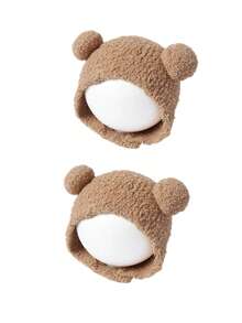 1/2pcs Baby Cute Bear Ear Fleece Hat, Soft Textured Warm Ear Protection Hat For Autumn/Winter, With Tie Knot, Cold-Proof Knitted Hat For Daily Wear - Multicolor - View 19
